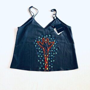 NWT America & Beyond grey giraffe tank camisole Womens Small beaded embroidered